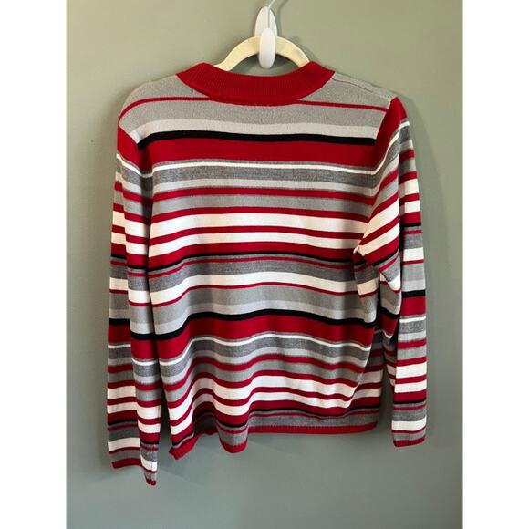 Kim Rogers Signature Retro Cashmalon Striped Sweater - Red, Gray, White - Large - Picture 12 of 13